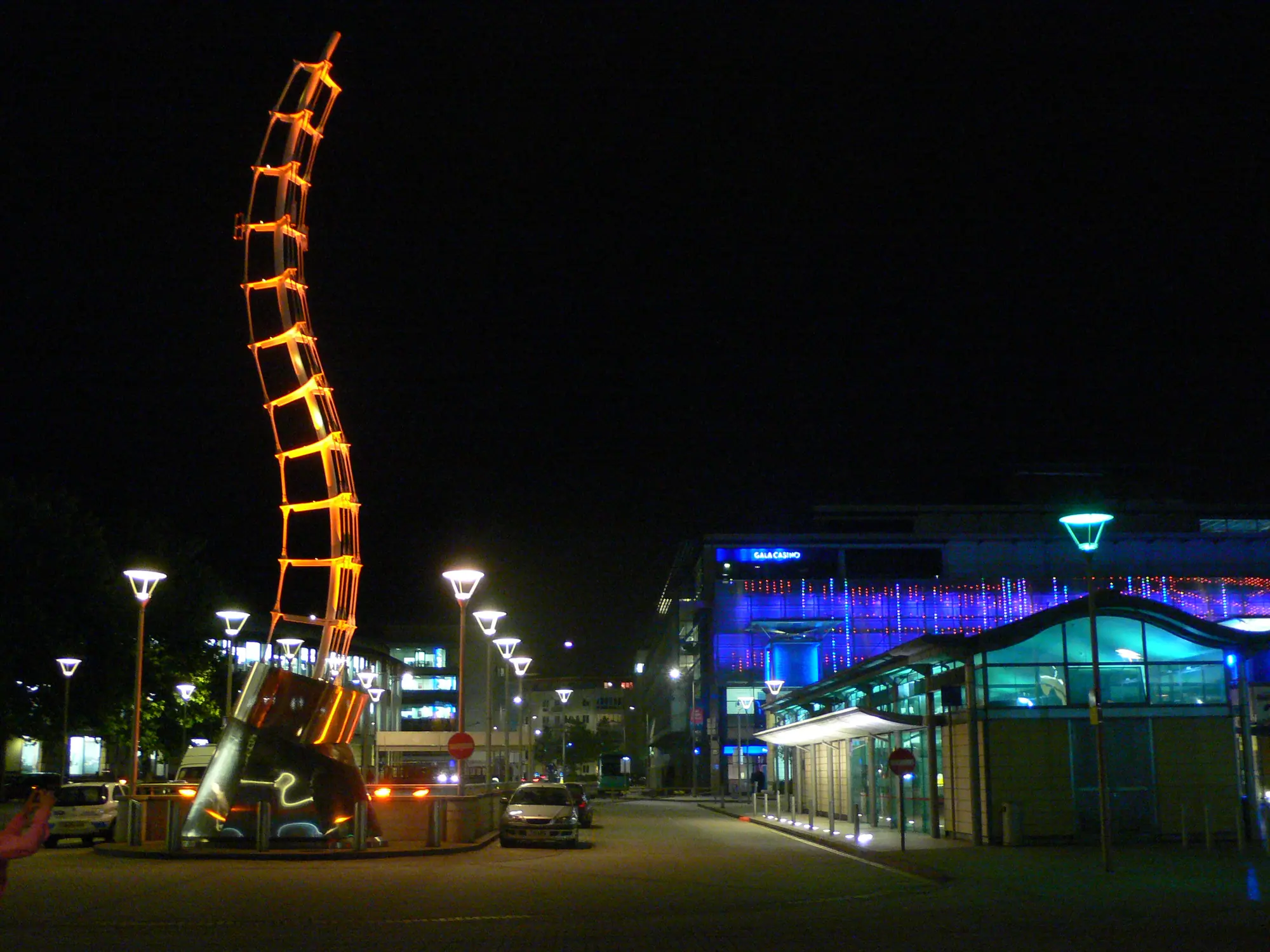 Millennium Square in Bristol lit up at night