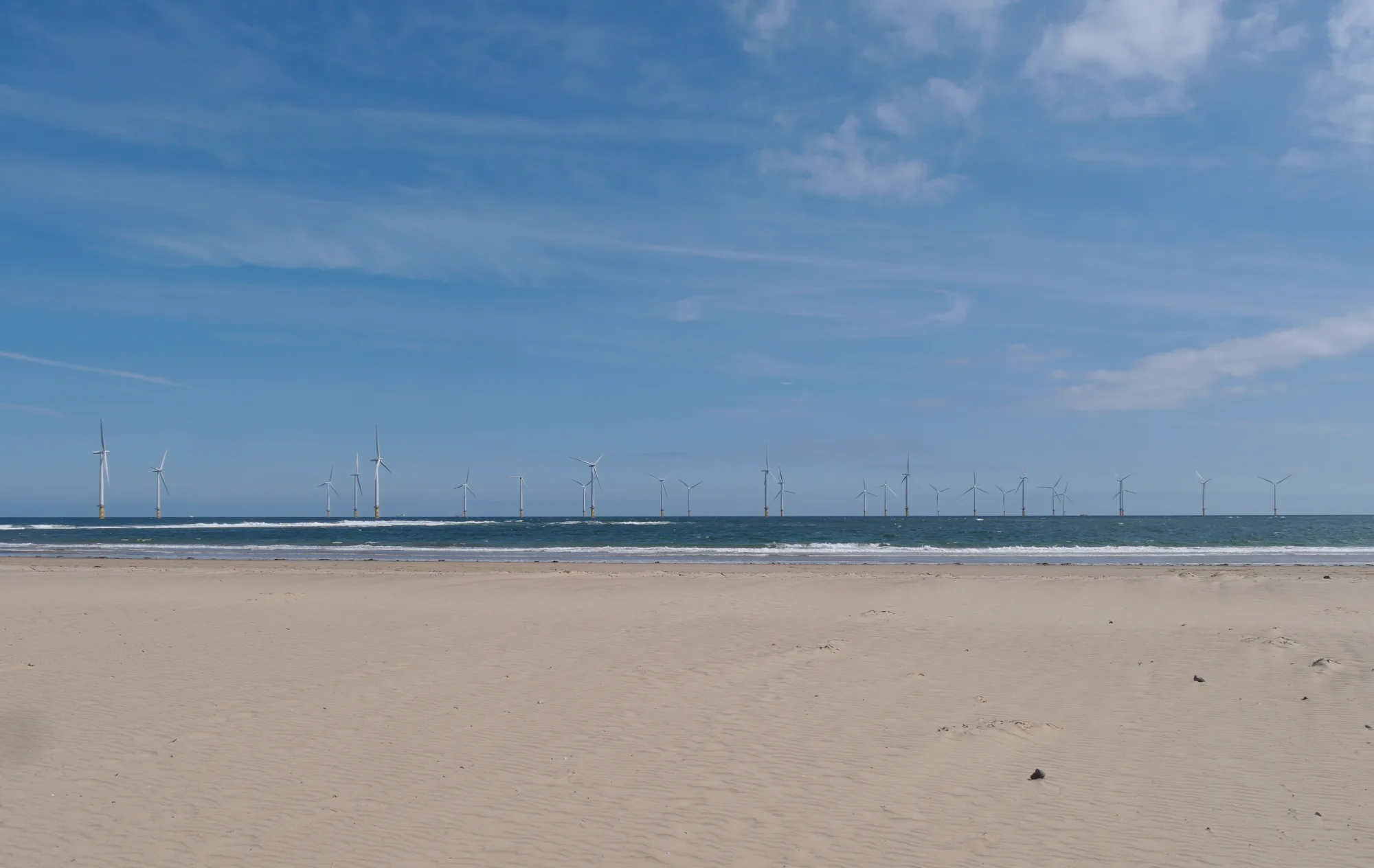 Offshore wind turbines seen from Coatham Sands at Redcar