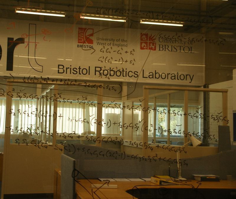 Robotics research benches and equipment inside Bristol Robotics Laboratory