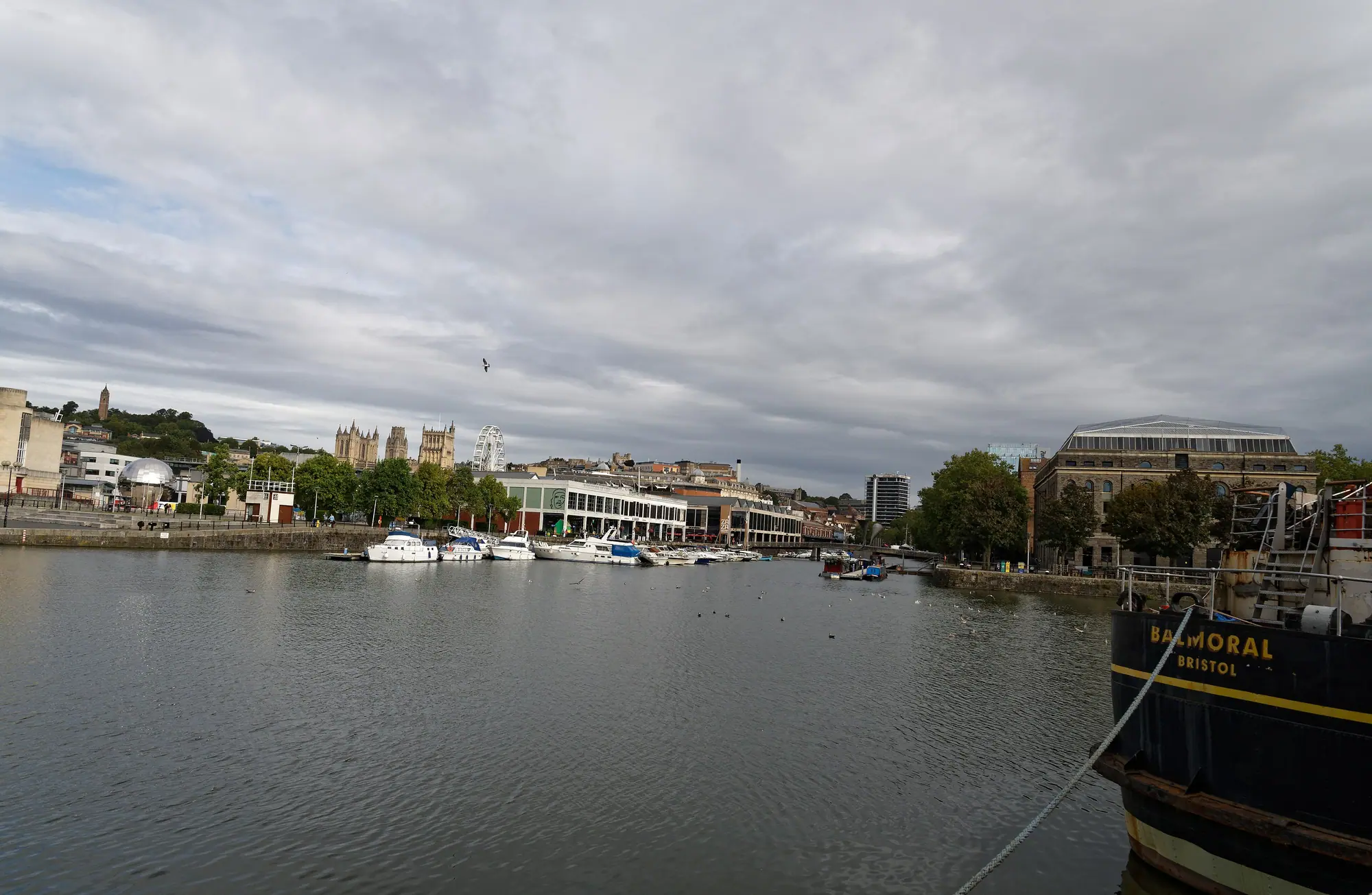 Boats moored along Bristol's Floating Harbour