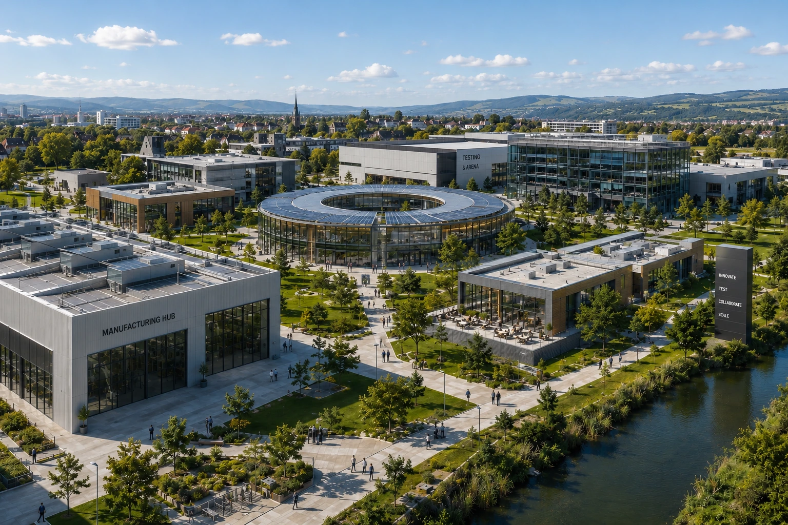 Drawn aerial view of the UKIZ digital campus used to explore the Robotics & Autonomous Systems record set