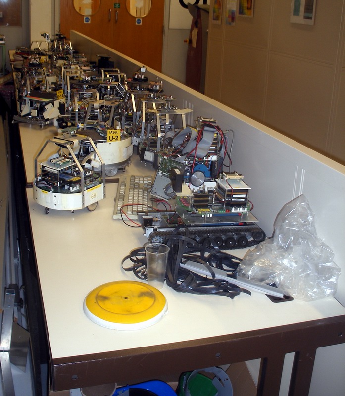 A bench of robot platforms at Bristol Robotics Laboratory