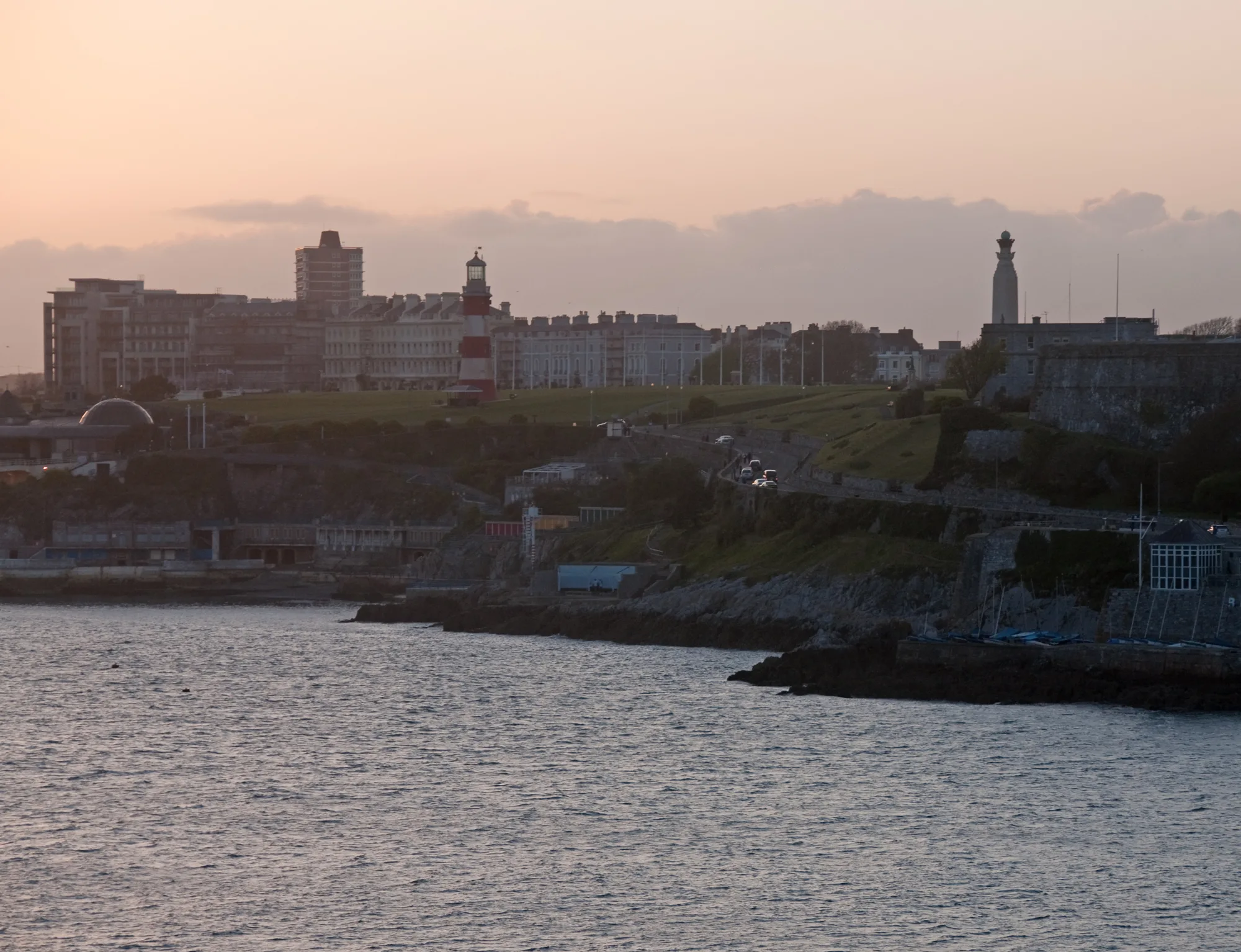 Plymouth Hoe and Plymouth Sound at sunset