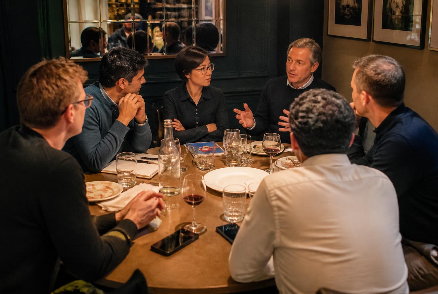 A working session where researchers, founders and industry people talk around a table